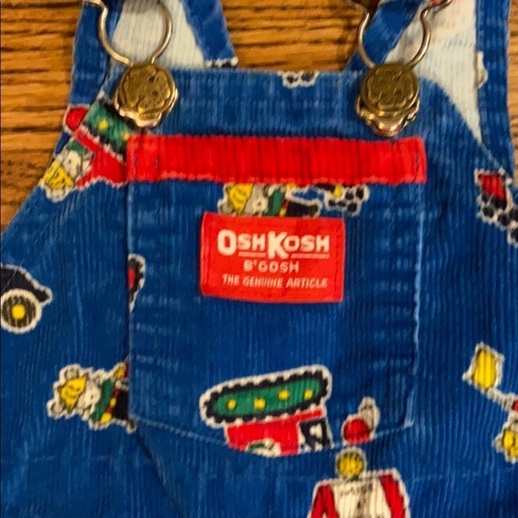 OshKosh B’gosh | Vintage Mice at Work Overalls Blue Corduroy Sz 3-6m‎ - Picture 2 of 8